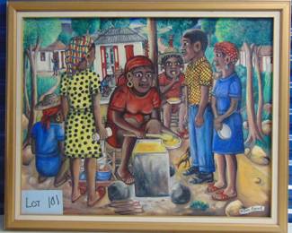 Lot 101: Hattian Fine Art Painting, Village Scene by Hattian artist Wilson Bigaud, canvas, 24x30".