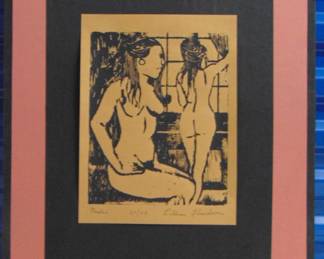 Lot 123 Woodblock print, 22/25, by Lillian Almodar, matted, no frame,.