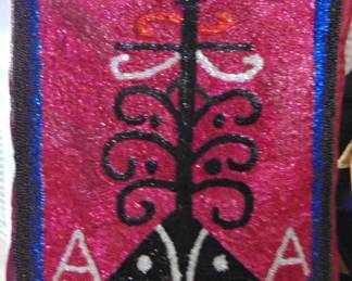 VF 19 Hattian Vodou Flag, by artist Veniel, beaded textile, approx. 30x42."