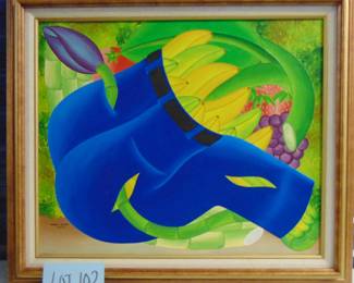 Lot 102: Hattian Fine Art Painting, Whimsical Hattian painting by Audes Saul.
