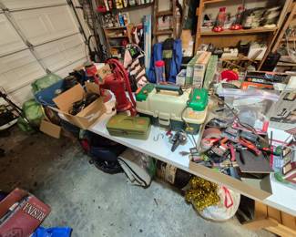 Fishing tackle box garden tools Vintage hand water  pump