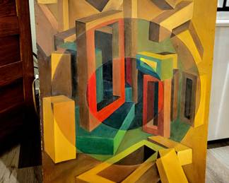 Vintage Cubist Original Oil Painting 
