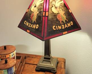 Vintage Hand Painted Glass Shade/ Stained Glass Lamp
