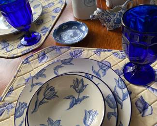 Blue White Dinner Ware, Cobalt Blue Footed Glasses
