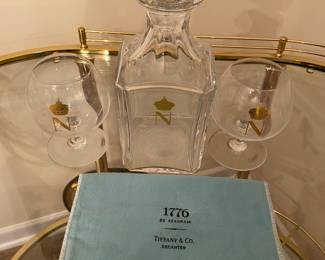 Vintage Baccarat Crystal Napoleon Decanter with 2 Cognac Glasses 