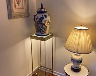 Lighted Pedestal. Frederick Cooper Variety Table Lamps. Mid Century Stacking Tables.  