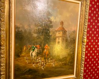 Listed Artist: Herbert Isenberg 1930-2021, "Untitled", English Hunting Scene, Signed, Gilt Ornate Frame,24"x20.13"