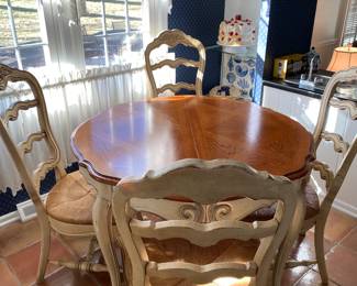 Richard Honquist Barrington, Cherry Wood Table Top ( Leaf) 4 Country French Ladder Back Rush Seat Chairs