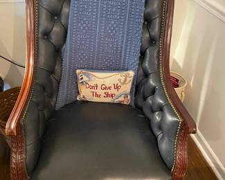 Hickory Furniture Blue Leather Tufted Executive Desk Chair/Wheels