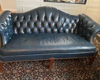Hickory Furniture North Carolina, Blue Leather Tufted Sofa