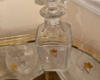 Vintage Baccarat Crystal Napoleon Decanter with 2 Cognac Crystal Glasses