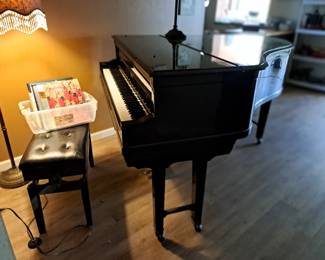 NICE GRAND PIANO WITH BENCH, SELECTION  OF MUSIC