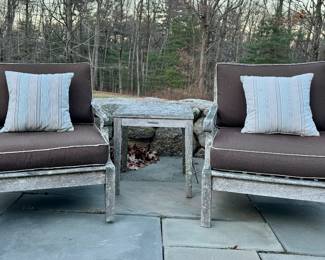 (2) Frontgate Teak Armchairs & Side Table