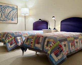 (2) Pottery Barn Upholstered Twin Beds