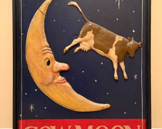Cow & Moon Wood Panel