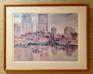 "Boston Skyline" Lithograph, Signed Gracia Dayton