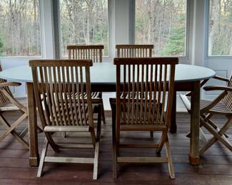 Smith & Hawken Dining Table & Teak Armchairs