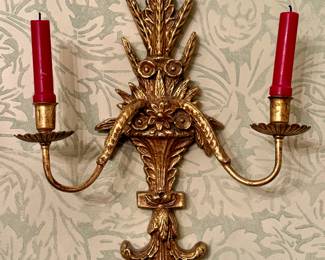 (2) Gold Gilt Candelabra Wall Sconces