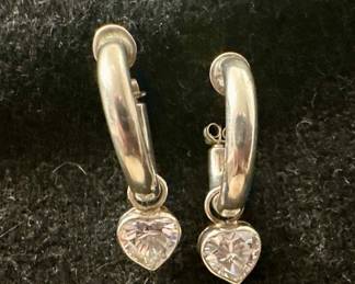 Sterling Silver & Crystal Heart Earrings
