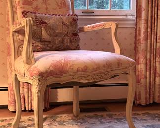 Carved Armchair with Toile Fabric 