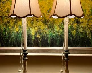 (2) Sarreid Towle Painted Chinoiserie Candlestick Buffet Lamps