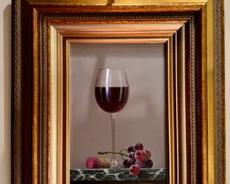 "Red Wine on a Marble Table," Oil on Canvas, Signed Javier Mulio