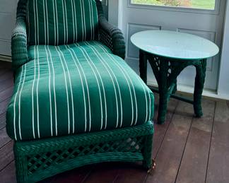 Weathermaster Wicker Chaise Lounge & Wicker & Glass Side Table