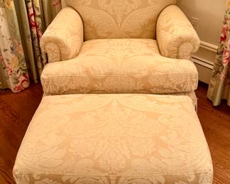 (2) Brunschwig & Fils Oxford Armchairs with Rolling Ottoman 
