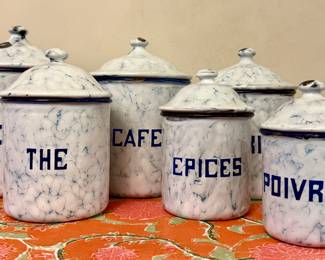 Vintage French Enamel Canister Set