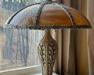 Art Nouveau Slag Glass Lamp