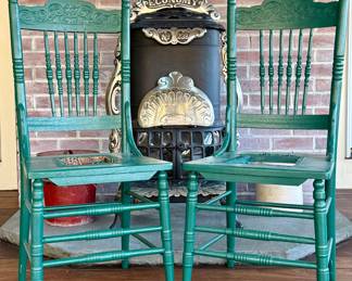 (2) Antique Painted Press Back Chairs