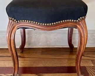 Vintage Upholstered Stool with Nailhead Trim