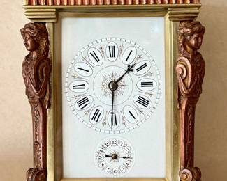 Antique French Arched Top Carriage Clock with Caryatids, 19th c