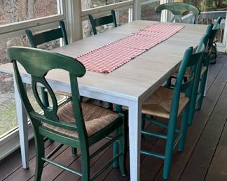 Asher Benjamin & Co. Table with Extension & 4 Rush Seat Chairs