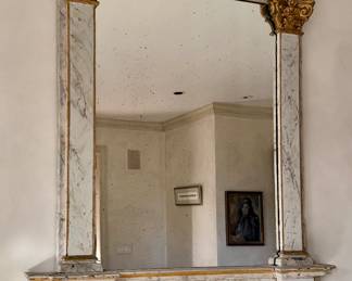 Trumeau Mantle Mirror from Boston Design Center, Marbleized with Gold Gilt