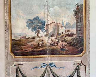 Late 18th C. French Hand Painted Canvas Room Divider