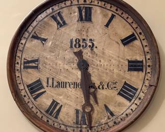 Very Large Antique Original Clock Face Clock with Wooden Frame from Clock Tower in Lyon, France