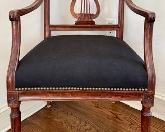 Antique French Louis XVI Style 18th C. Armchair with Harp Lyre Back