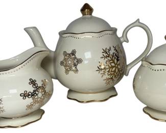 Cracker Barrel Snowflake Tea Set 