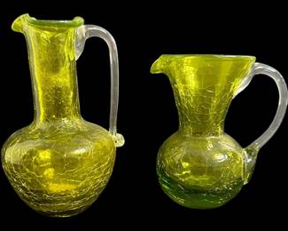 Green Crackle Glass Cruet Pitcher Set 
