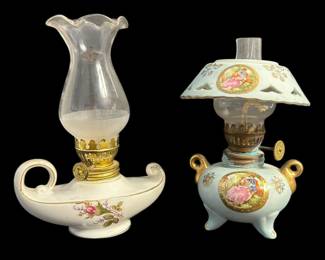 Two Porcelain Oil Lamps Made in Japan 