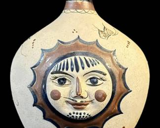Vintage Mexican Tonala Sun Face Jug 