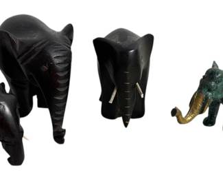 Elephant Figurine Lot Wood  Brass 