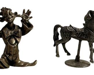 Miniature Pewter Clown Horse Figurines 