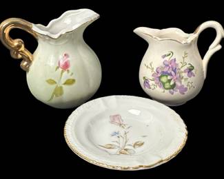 Miniature Porcelain Pitchers and Saucer 