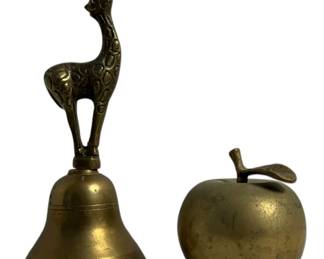 Two Vintage Brass Bells Giraffe  Apple 