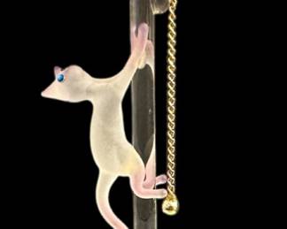 Mini Pink Glass Cat Climbing On Lamp 