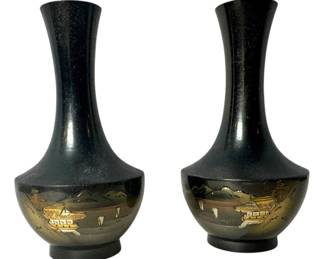 Engraved Japanese Bud Vases Chokin 