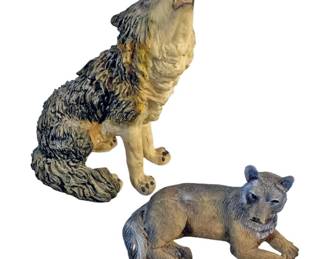 Two Cast Resin Wolves 