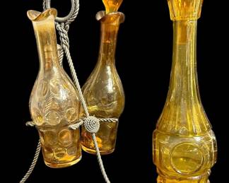 Vintage Amber Glass Cruet Table Set 